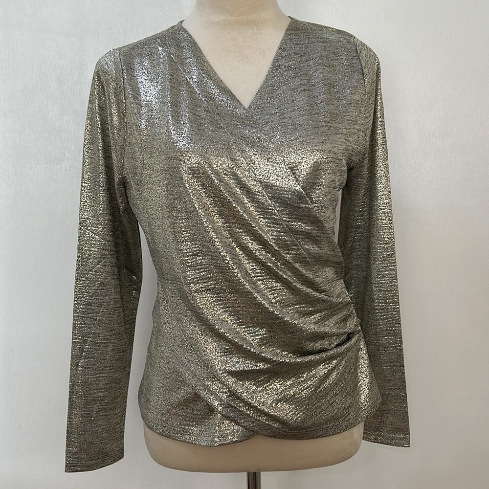 SOFT SURROUNDING  STELLA TOP WOMEN SIZE S LONG SLEEVES NEUTRAL FOIL NEW - Picture 2 of 12